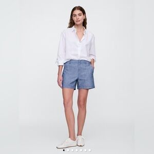 GAP Downtown Khaki Shorts Chambray Blue Sz 12 NWT 5” High Rise Classic Preppy